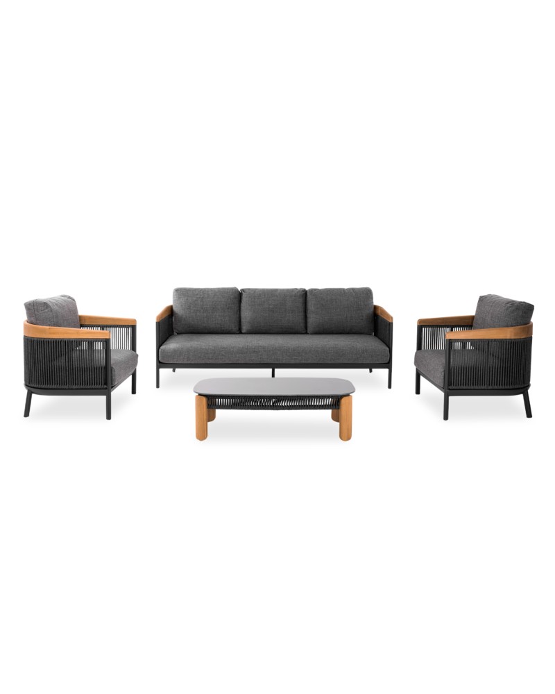 ETHEREAL Lounge Sofa Set | Aluminium with teak wood and charcoal sinstered stone