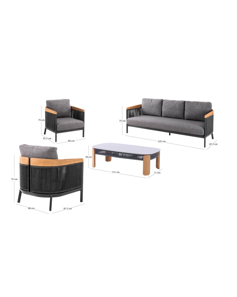 ETHEREAL Lounge Sofa Set | Aluminium with teak wood and charcoal sinstered stone