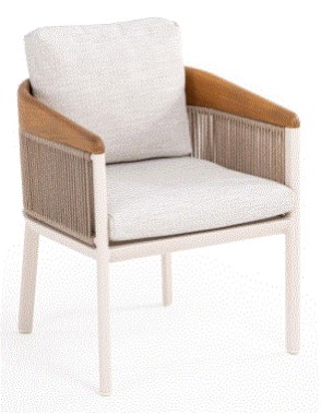 ETHEREAL Armchair | Aluminium Ecru with teak wood with beige rope