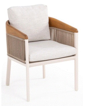 ETHEREAL Armchair | Aluminium Ecru with teak wood with beige rope