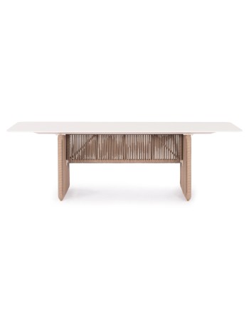 ETHEREAL Table | Aluminium Ecru with sinterered stone top & beige rope