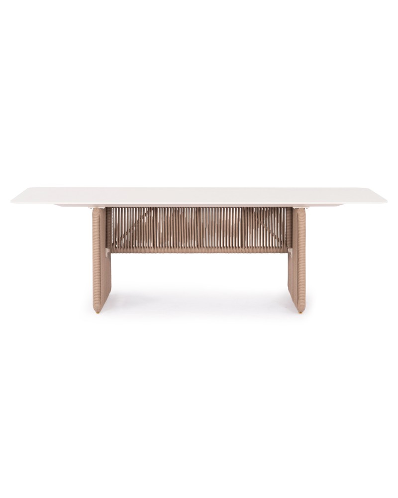 ETHEREAL Table | Aluminium Ecru with sinterered stone top & beige rope