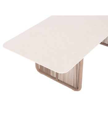 ETHEREAL Table | Aluminium Ecru with sinterered stone top & beige rope