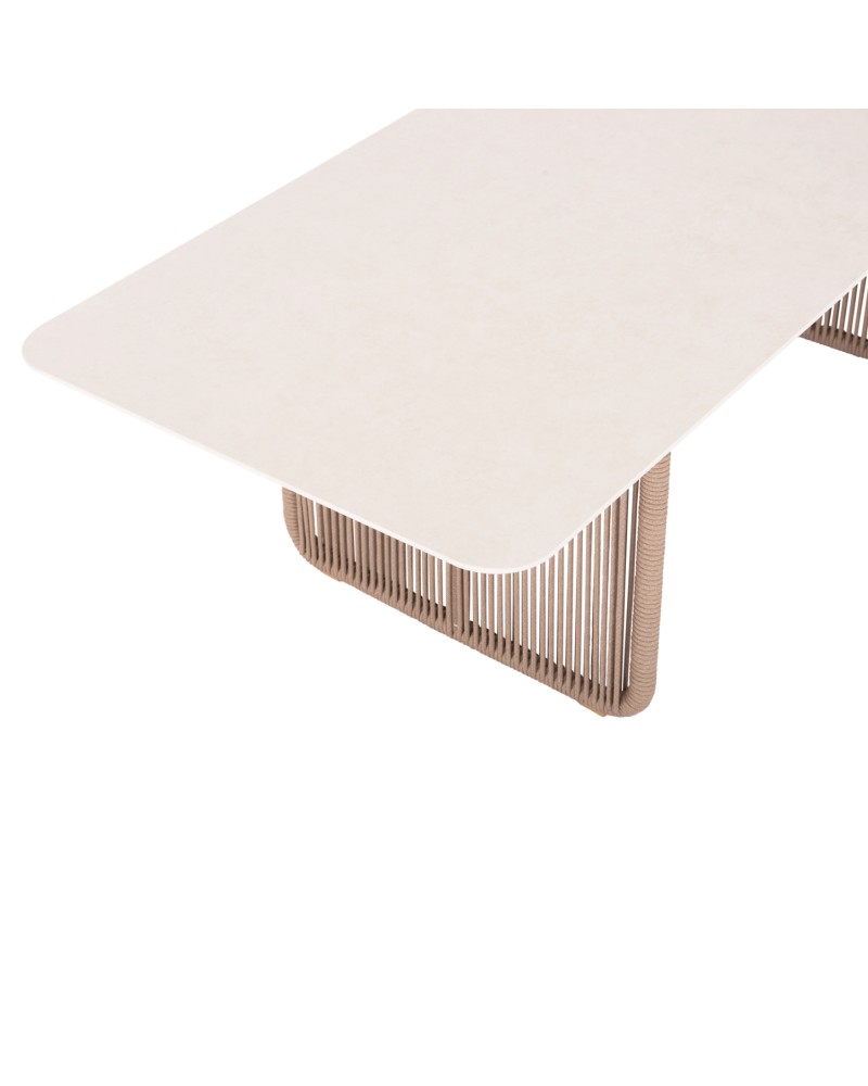 ETHEREAL Table | Aluminium Ecru with sinterered stone top & beige rope