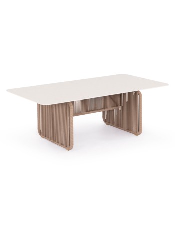 ETHEREAL Table | Aluminium Ecru with sinterered stone top & beige rope
