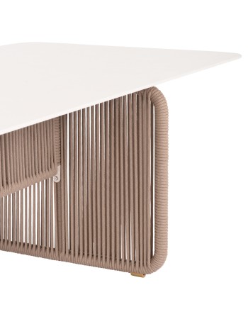 ETHEREAL Table | Aluminium Ecru with sinterered stone top & beige rope