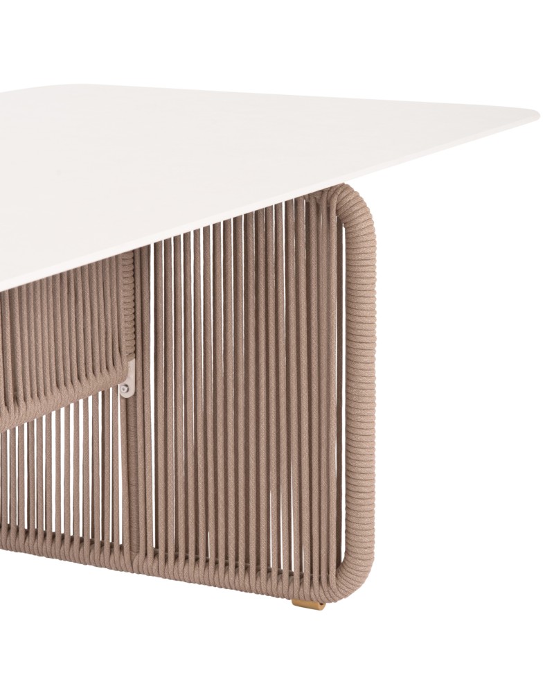 ETHEREAL Table | Aluminium Ecru with sinterered stone top & beige rope