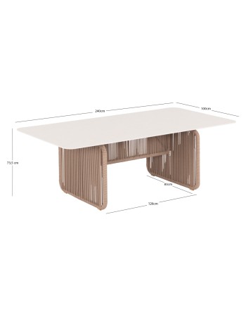 ETHEREAL Table | Aluminium Ecru with sinterered stone top & beige rope