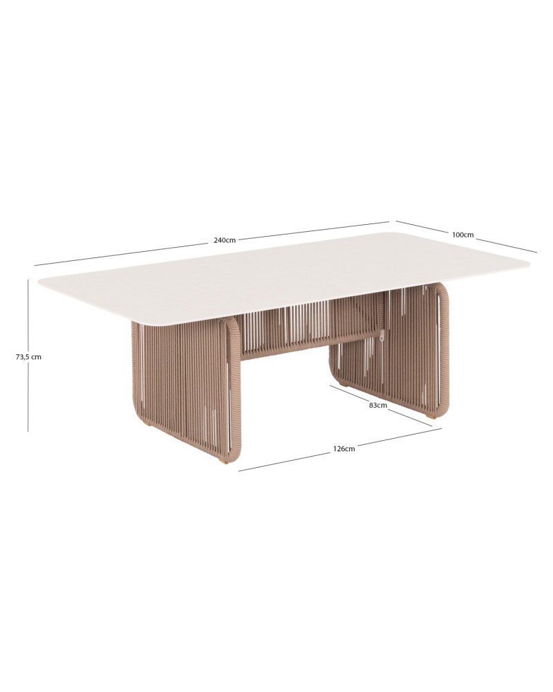 ETHEREAL Table | Aluminium Ecru with sinterered stone top & beige rope