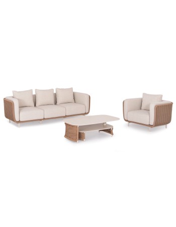 NEXUS Sofa Set | Aluminium Ivory with sinterered stone top & beige rope