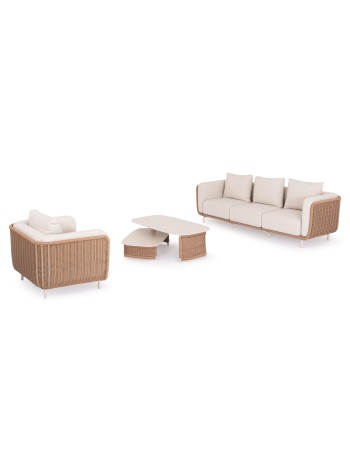 NEXUS Sofa Set | Aluminium Ivory with sinterered stone top & beige rope