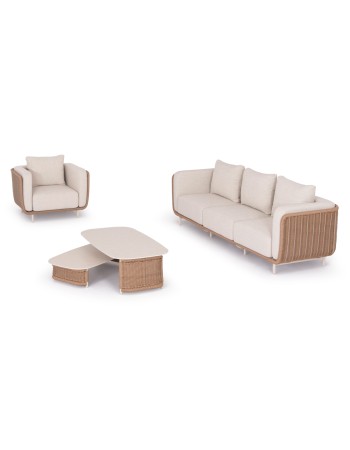 NEXUS Sofa Set | Aluminium Ivory with sinterered stone top & beige rope