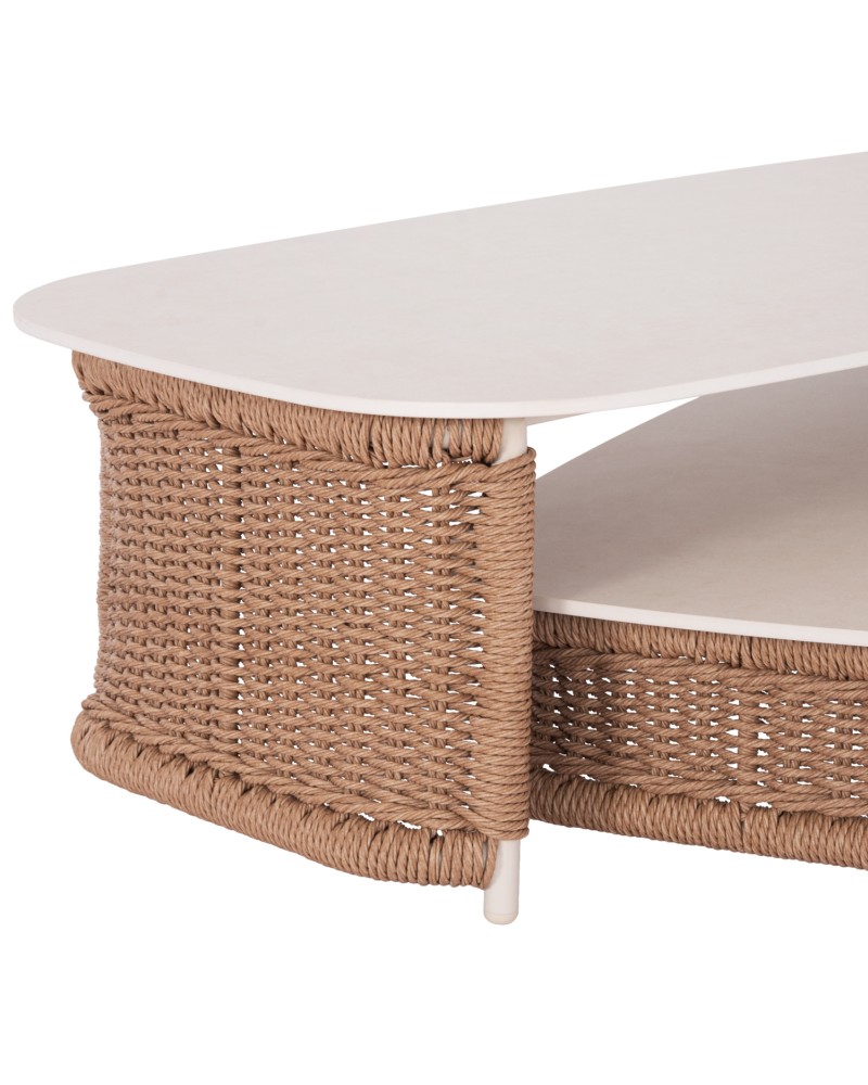 NEXUS Sofa Set | Aluminium Ivory with sinterered stone top & beige rope