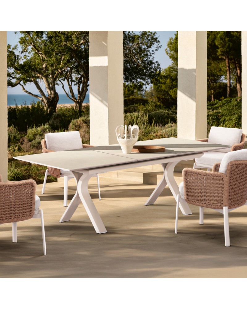 ANDROMEDA (S) Dining Table 180/240x100x75cm | Aluminium Ecru with sinterered stone top