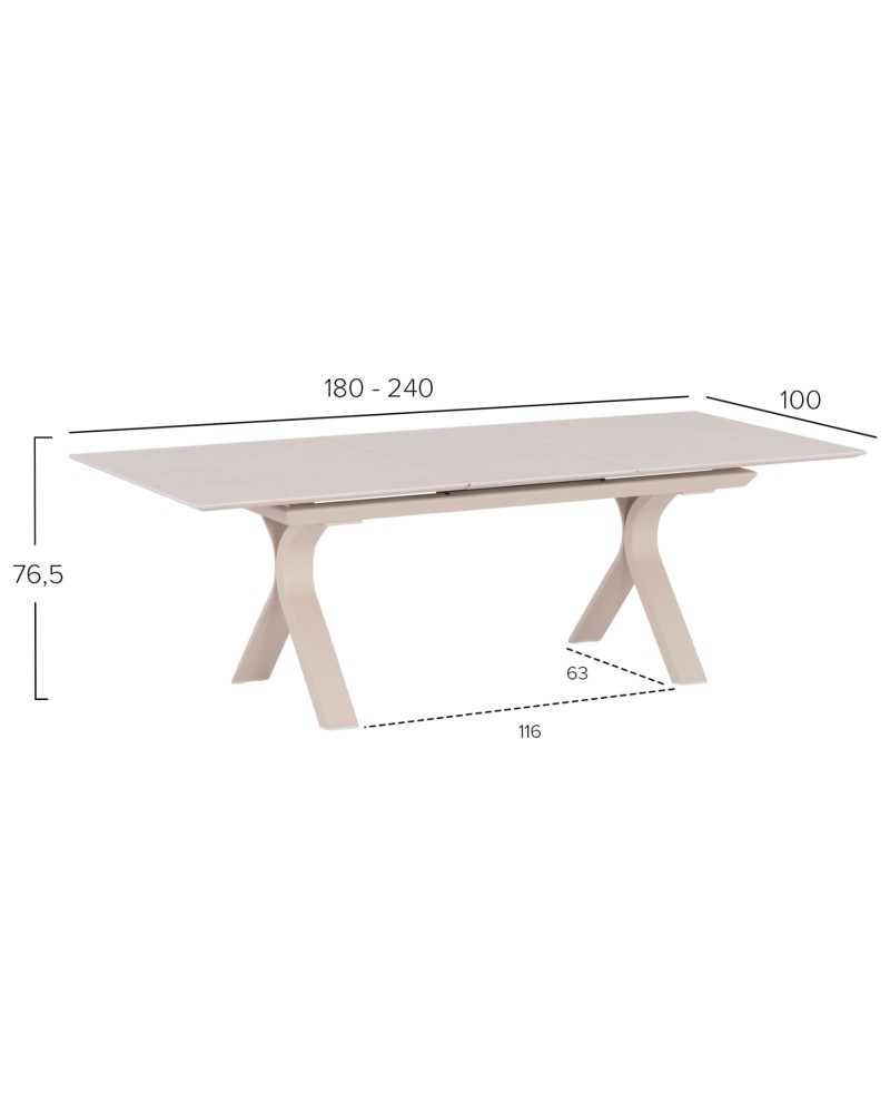 ANDROMEDA (S) Dining Table 180/240x100x75cm | Aluminium Ecru with sinterered stone top