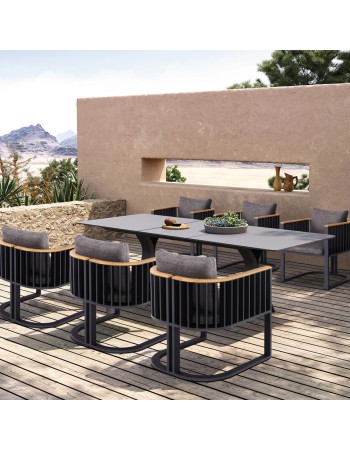 ANDROMEDA (S) Dining Table 180/240x100x75cm | Grey Aluminium with sinterered stone top