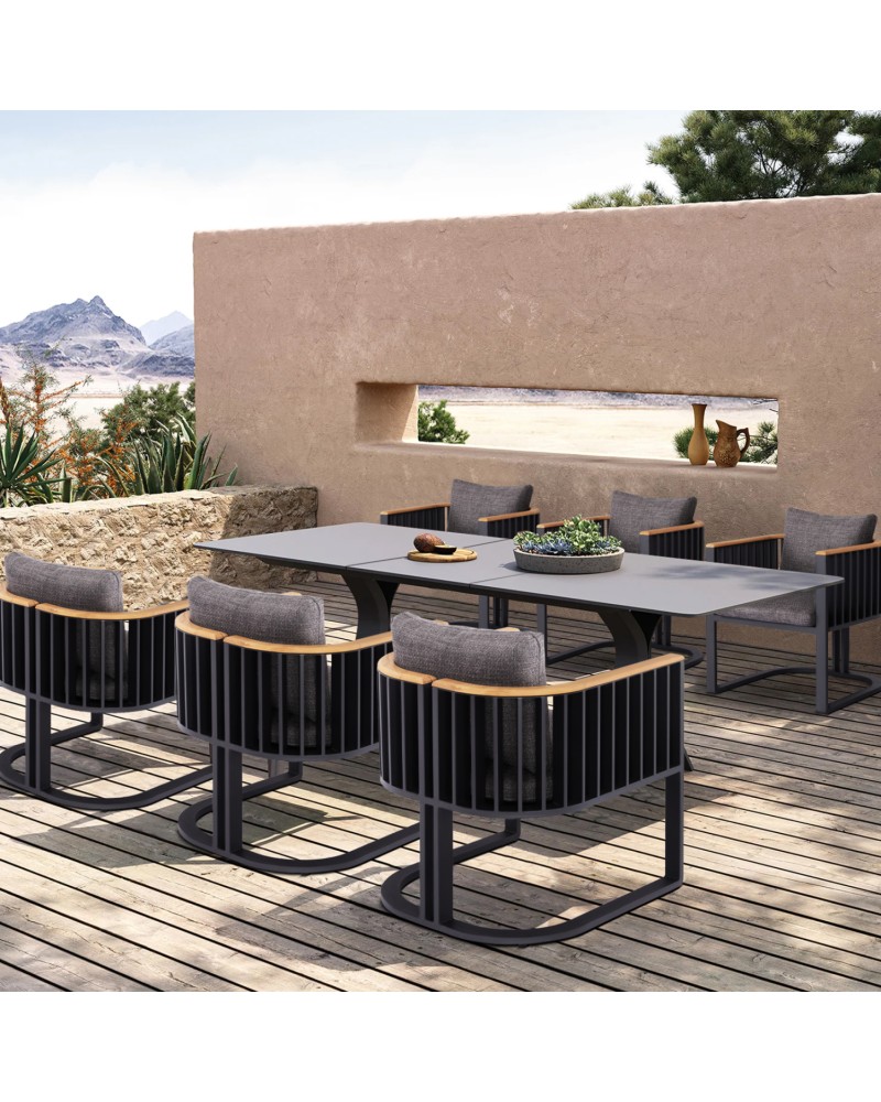 ANDROMEDA (S) Dining Table 180/240x100x75cm | Grey Aluminium with sinterered stone top