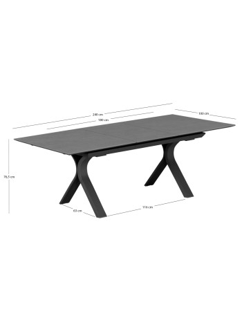ANDROMEDA (S) Dining Table 180/240x100x75cm | Grey Aluminium with sinterered stone top