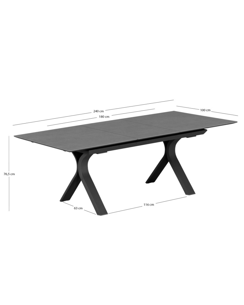 ANDROMEDA (S) Dining Table 180/240x100x75cm | Grey Aluminium with sinterered stone top