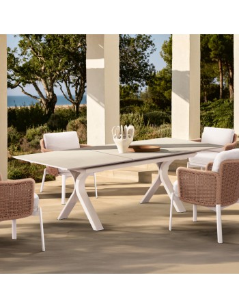 ANDROMEDA (L) Dining Table 240/300x100x75cm | Aluminium Ecru with sinterered stone top