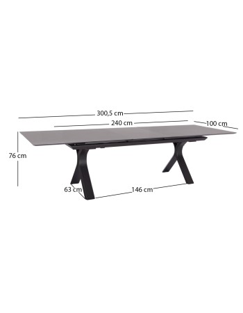 ANDROMEDA (L) Dining Table 240/300x100x75cm | Grey Aluminium with sinterered stone top
