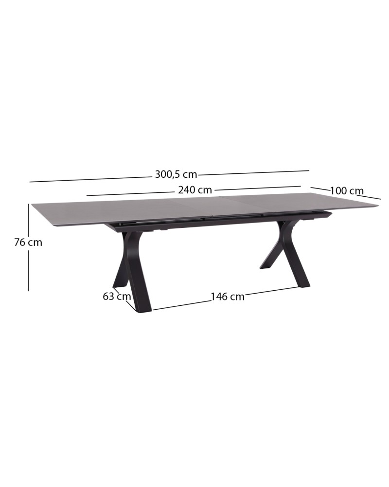 ANDROMEDA (L) Dining Table 240/300x100x75cm | Grey Aluminium with sinterered stone top