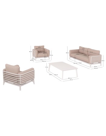 ORION Sofa Set | White Aluminium with beige cushions