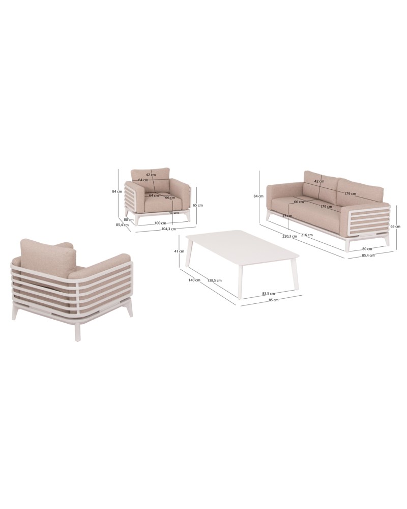 ORION Sofa Set | White Aluminium with beige cushions