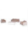 ORION Sofa Set | White Aluminium with beige cushions