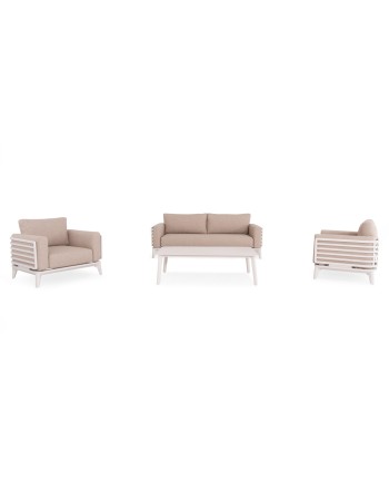 ORION Sofa Set | White Aluminium with beige cushions