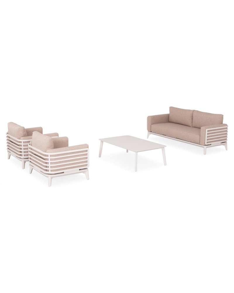 ORION Sofa Set | White Aluminium with beige cushions