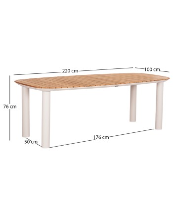 EUTOPIA Dining Table 220x100x75hcm | Cream White Aluminium withTeak Wood