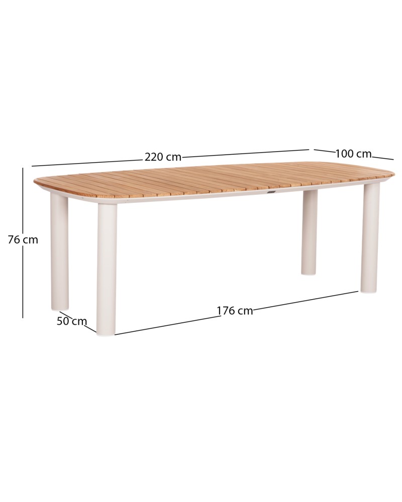 EUTOPIA Dining Table 220x100x75hcm | Cream White Aluminium withTeak Wood