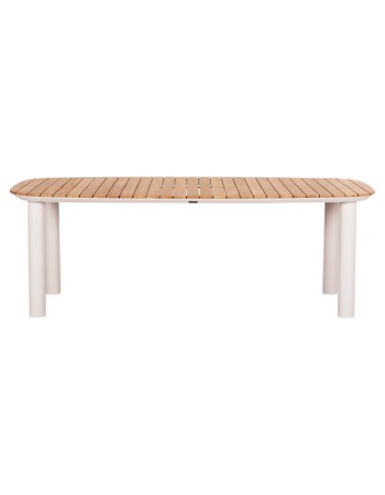EUTOPIA Dining Table 220x100x75hcm | Cream White Aluminium withTeak Wood
