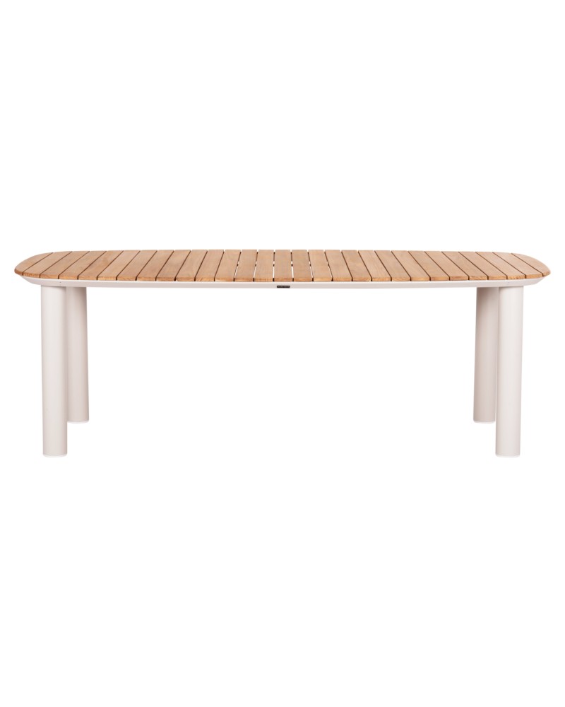 EUTOPIA Dining Table 220x100x75hcm | Cream White Aluminium withTeak Wood