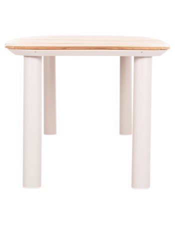 EUTOPIA Dining Table 220x100x75hcm | Cream White Aluminium withTeak Wood