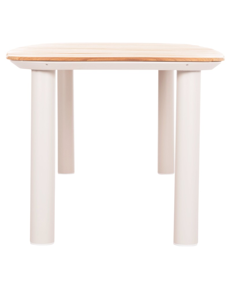EUTOPIA Dining Table 220x100x75hcm | Cream White Aluminium withTeak Wood