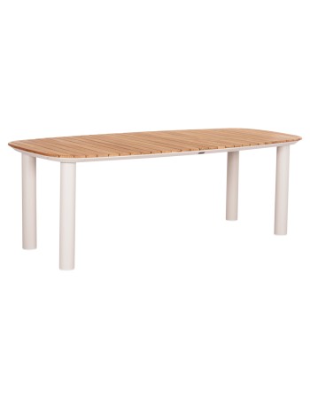 EUTOPIA Dining Table 220x100x75hcm | Cream White Aluminium withTeak Wood