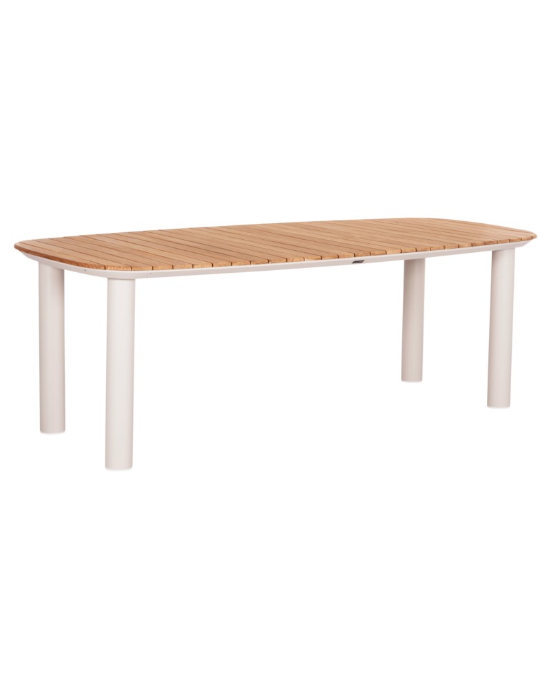 EUTOPIA Dining Table 220x100x75hcm | Cream White Aluminium withTeak Wood