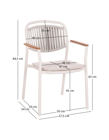 DEXTER  Arnchair | White Cream Aluminium withTeak Wood