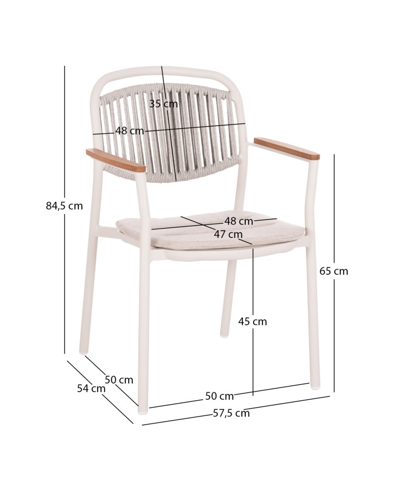 DEXTER  Arnchair | White Cream Aluminium withTeak Wood