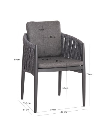 KWEEN Armchair | Dark Grey Aluminium with Rope beige