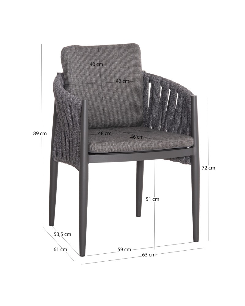 KWEEN Armchair | Dark Grey Aluminium with Rope beige