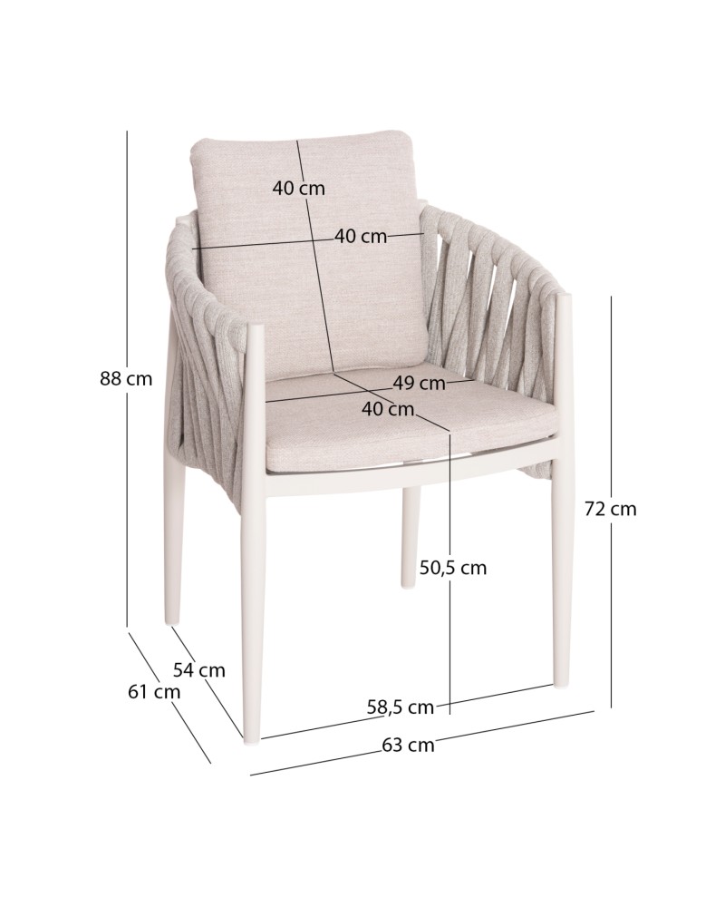 KWEEN Armchair | Cream Aluminium with Rope beige