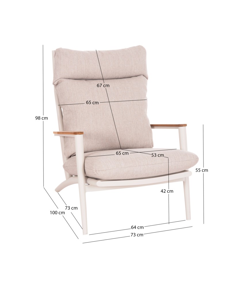 ZODIAC Armchair | Cream Aluminium withTeak Wood