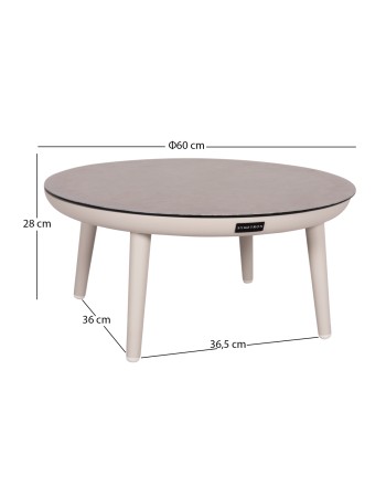 ZODIAC Coffee Table 60x28cm | Cream Aluminium with Glass Top