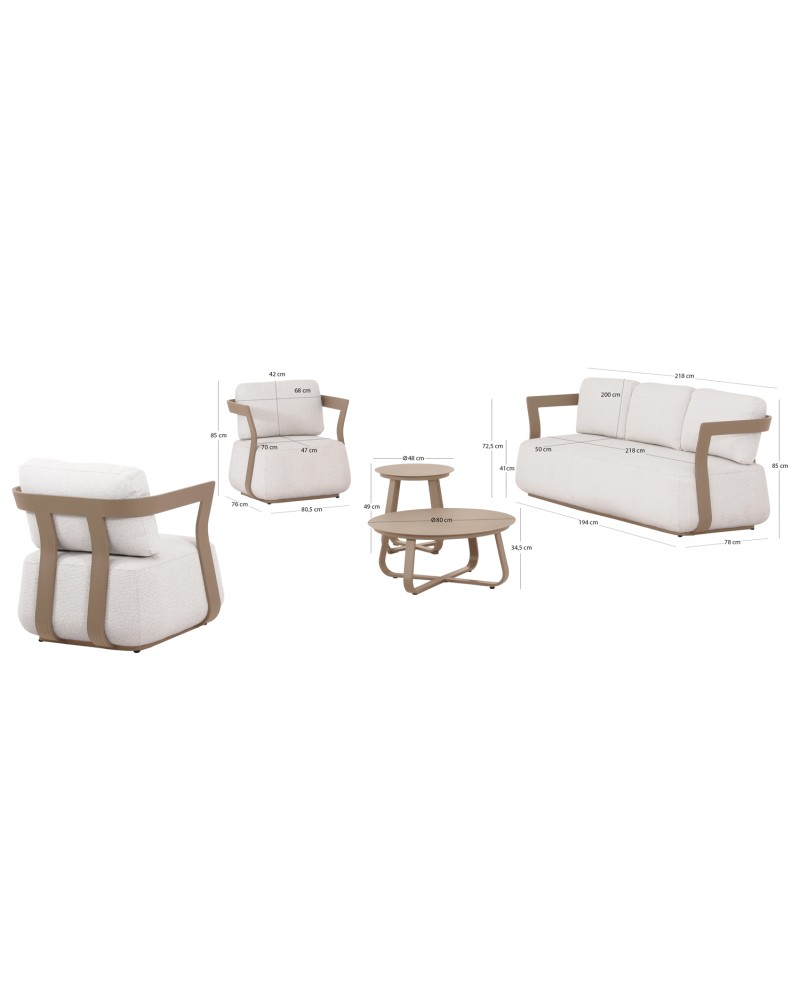 PACIFIC Sofa Set | Shampagne Aluminium with Cream fabric