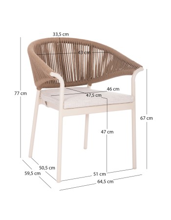 STELLAR Armchair | Ivory Aluminium frame with Natural Rope