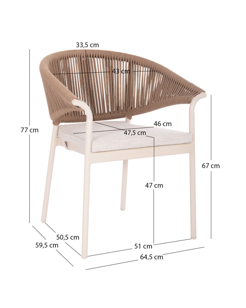STELLAR Armchair | Ivory Aluminium frame with Natural Rope