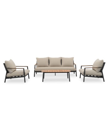 OBLIVION Lounge Sofa Set | Dark Grey Aluminum with rope & teak